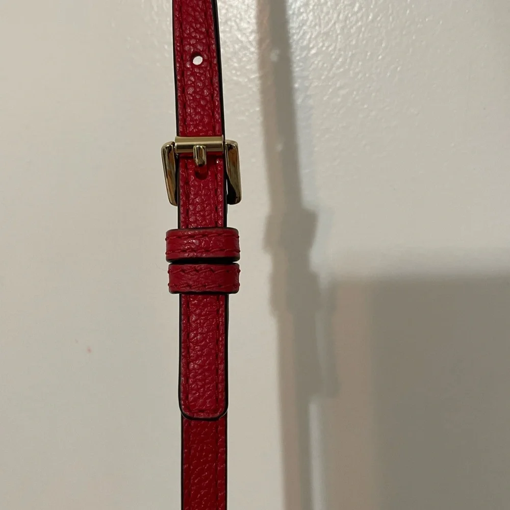 Michael Kors Red Fulton Pebbled Leather Crossbody Bag zip top chain/Buckle strap
